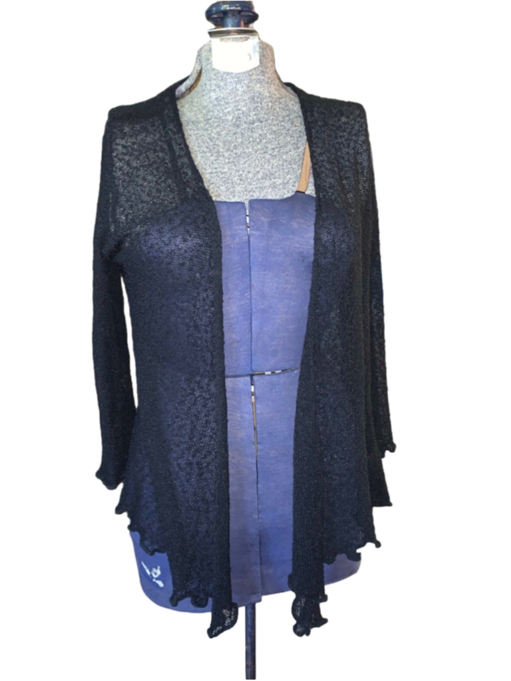 Women's Moffi Black Open Knit Cardigan beach cover L